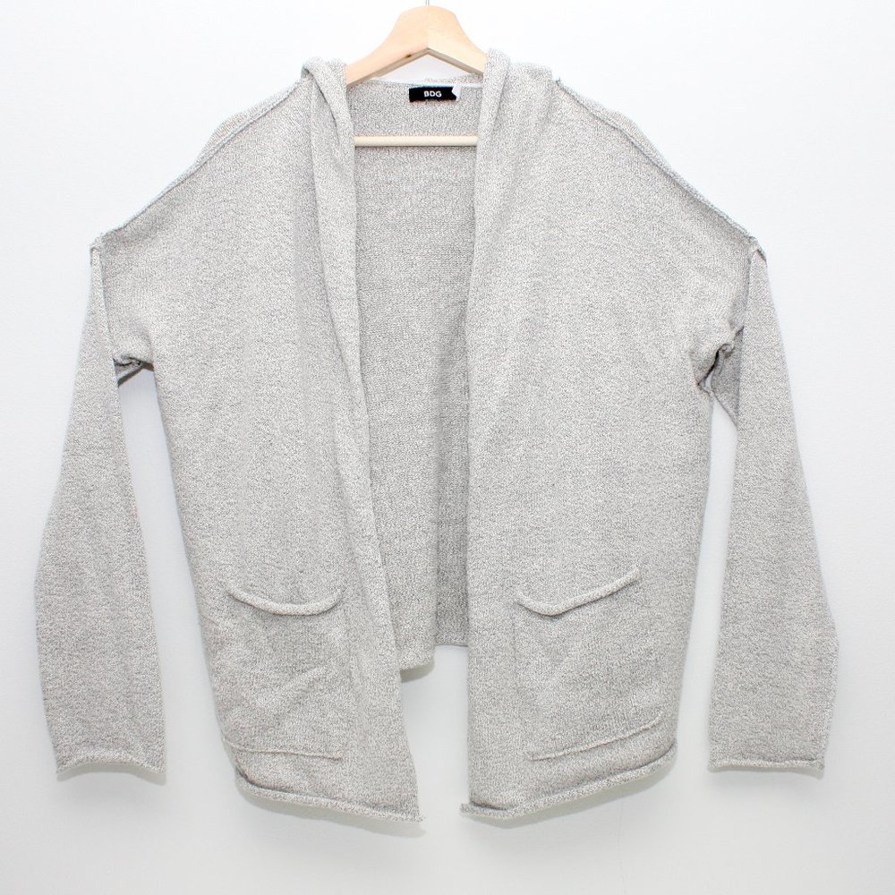 BDG Women's Hooded Knit Open Cardigan Gray Small with Pockets